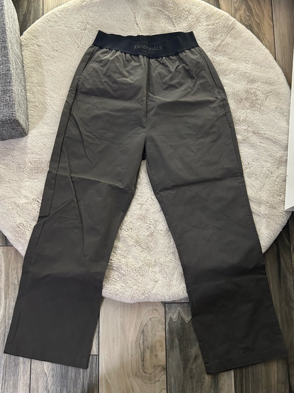 ESSENTIALS Dark Gray Elastic-Waist Chinos